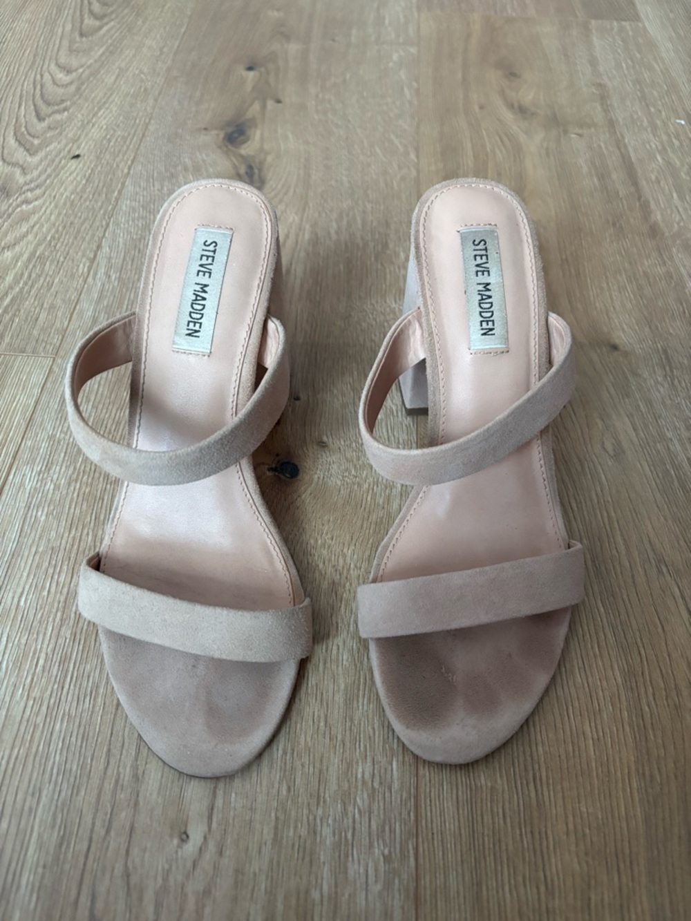 Steve Madden Beige Suede Block Heel Sandals